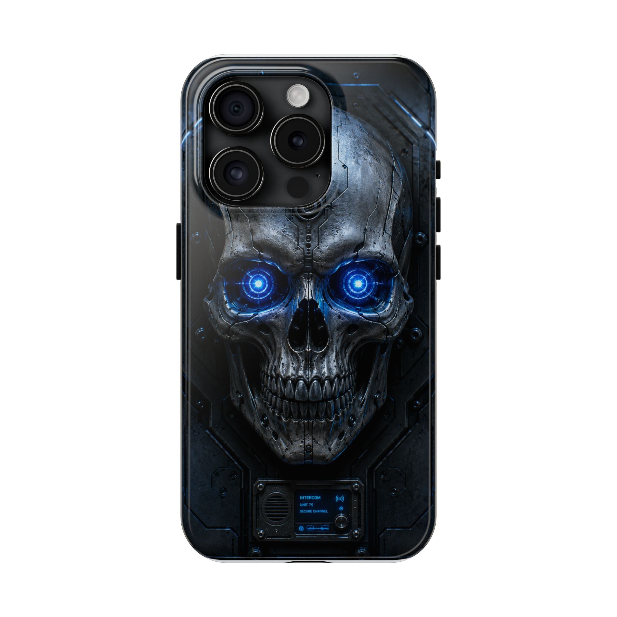 Cyber Skull Tough Phone Case — Blue LED Scary Robot Skull iPhone Case