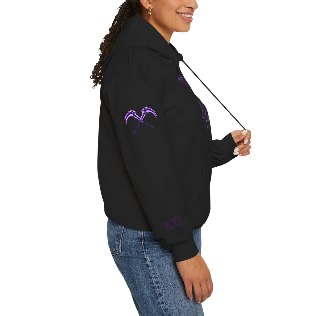 Premium Dark Rider Crew Hoodie — Purple Skull Motorcycle Biker Pullover