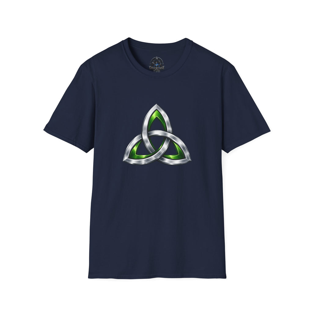 Celtic Trinity Knot T-Shirt — Metallic Green Triquetra Design