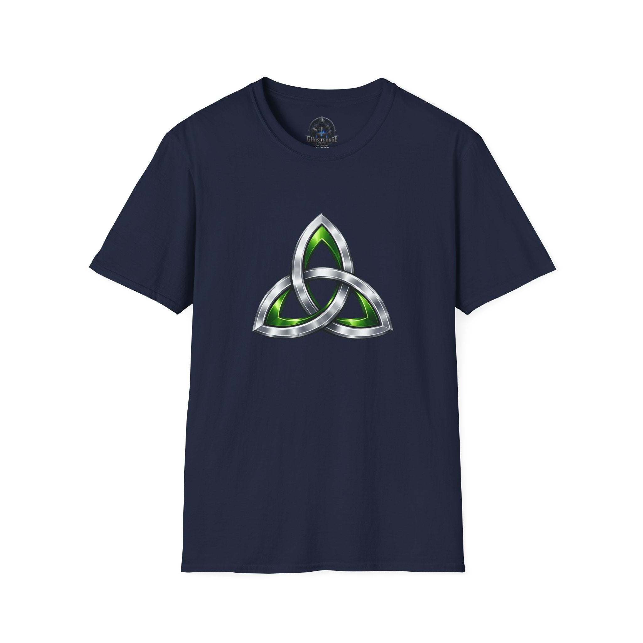 Celtic Trinity Knot T-Shirt — Metallic Green Triquetra Design
