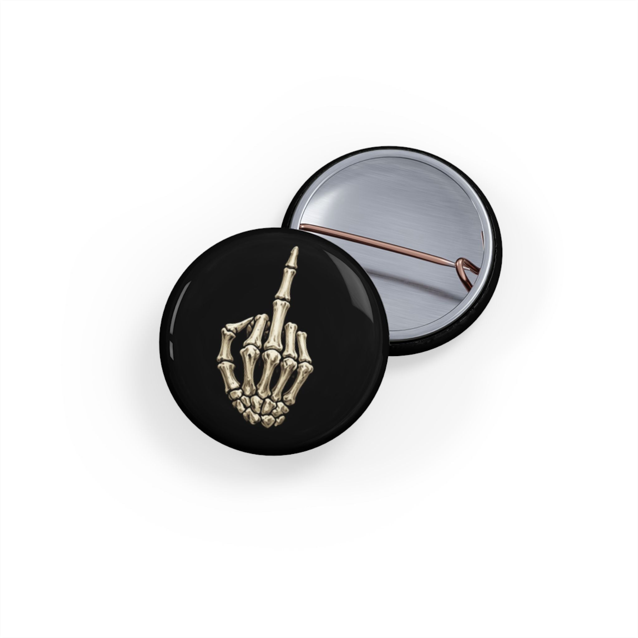 Skeleton Finger Round Pin — Gothic Punk Enamel Button