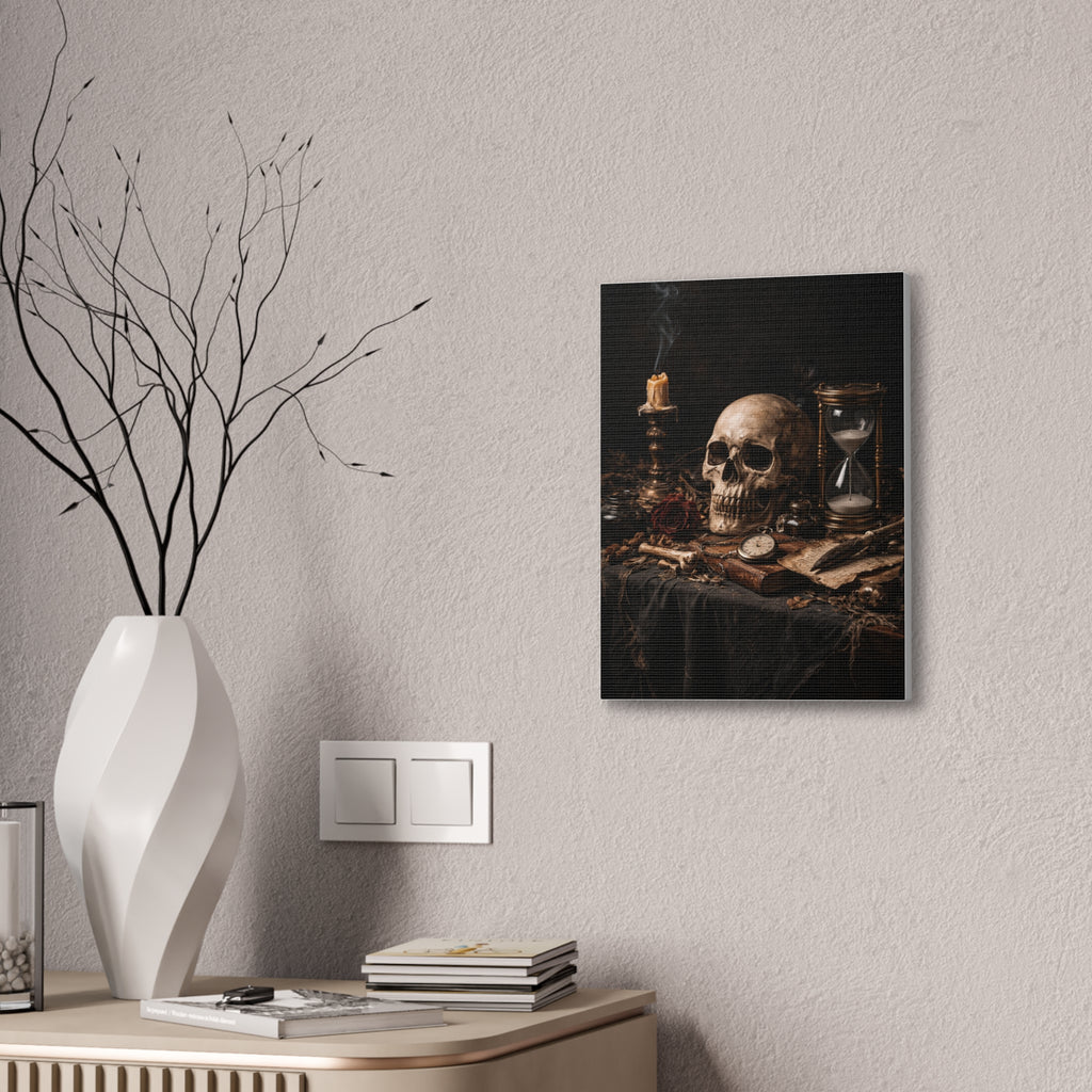 Memento Mori - Still Life Canvas — Skull, Hourglass & Candle Wall Art