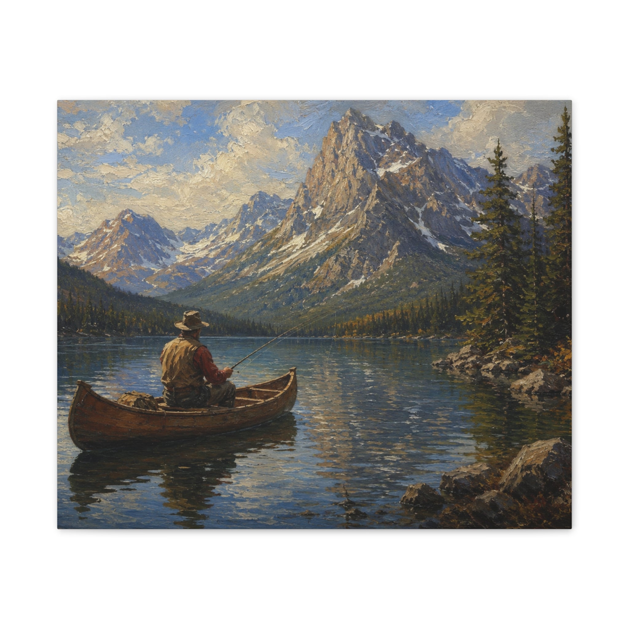 Mountain Lake Canoe Canvas Print