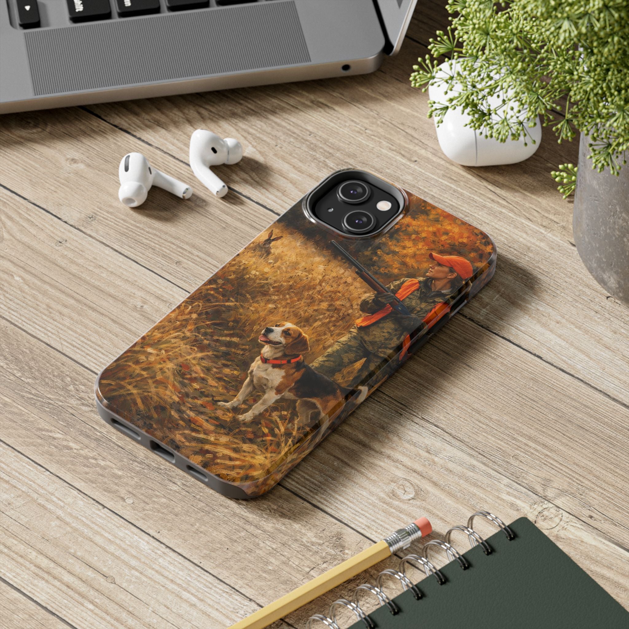 Hunting Scene Tough Phone Case — Hunter & Beagle Autumn Field Protective Cover