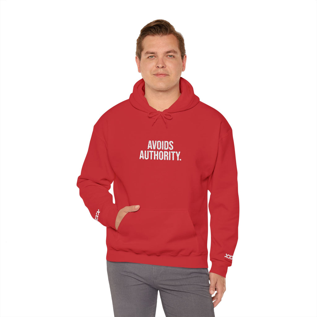 Avoids Authority Hoodie — Rebellious Embroidered Pullover