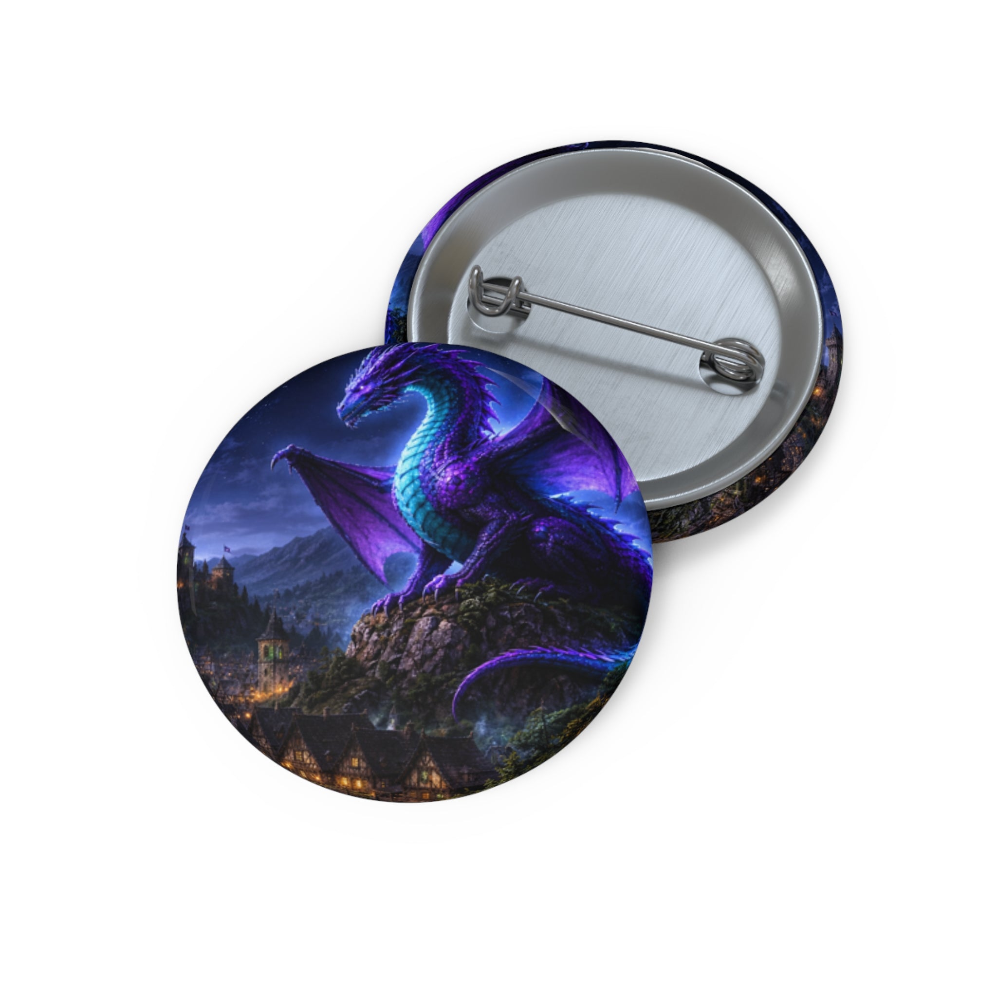 Dragon Night Pin Button — Fantasy Purple Dragon Guard Enamel Style Pin button