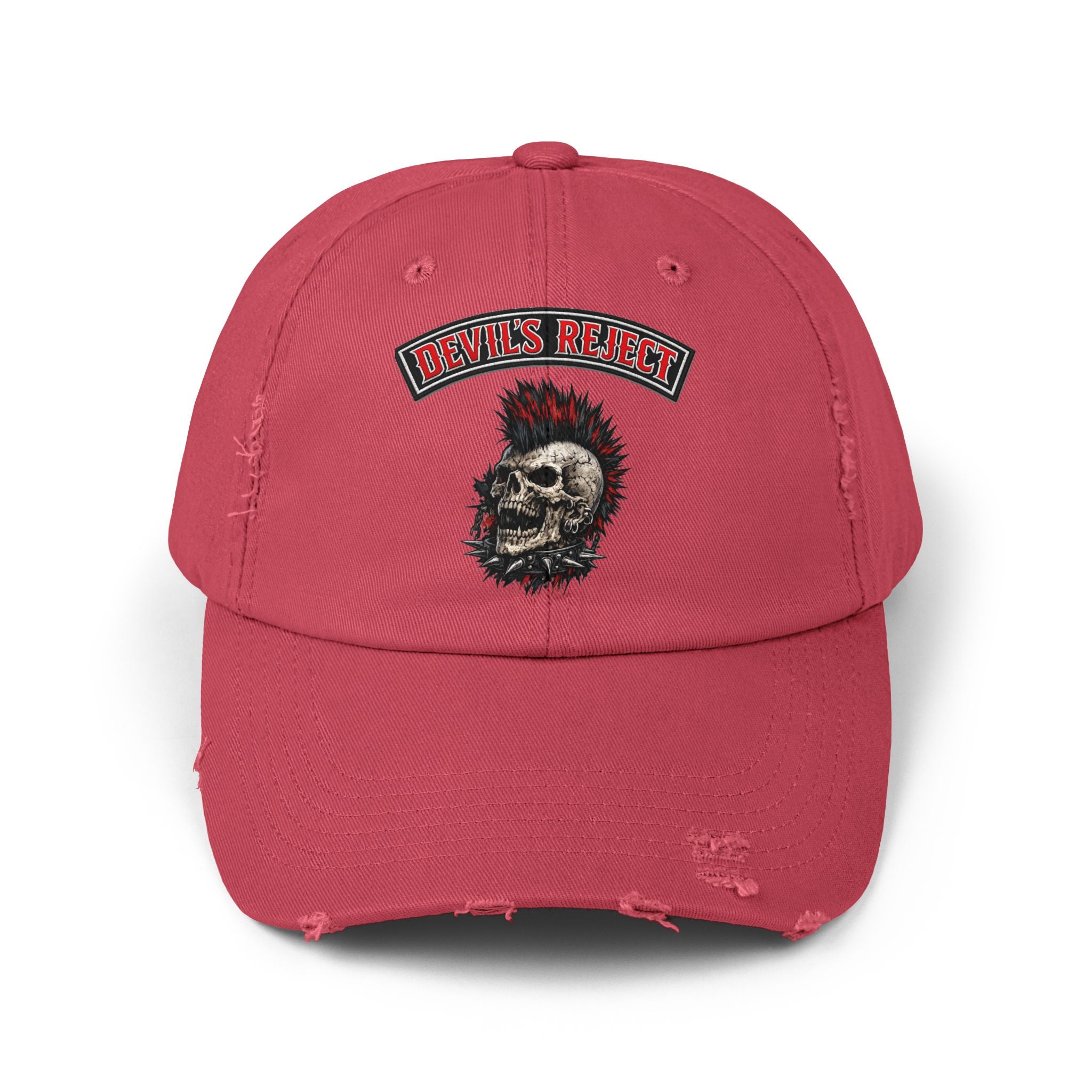 Distressed Skull Cap - "Devil's Reject" Punk Rock Dad Hat
