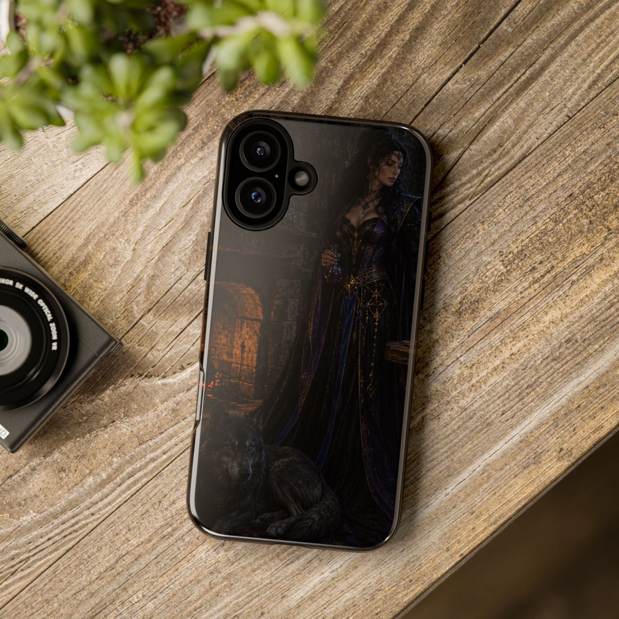 Gothic Witch Phone Case — Dark Fantasy Wolf & Fireplace Tough Case