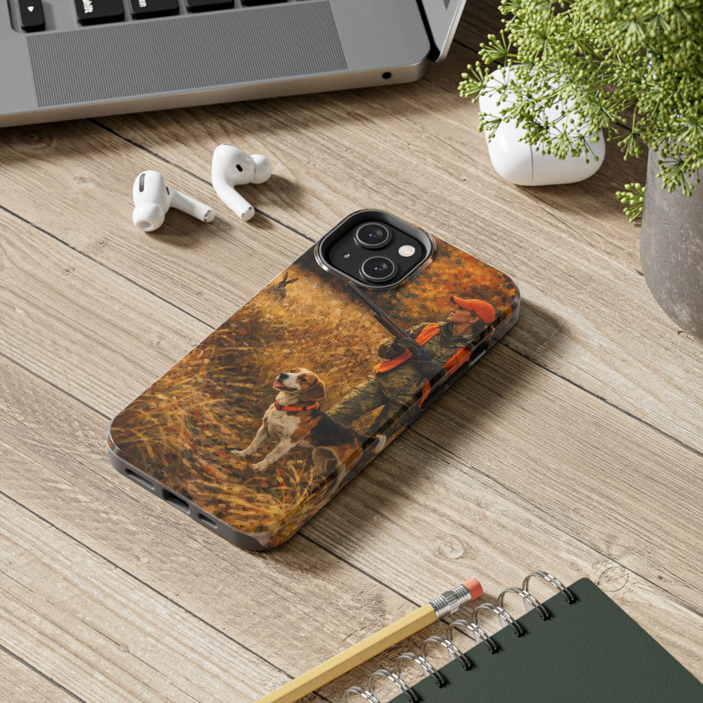 Hunting Scene Tough Phone Case — Hunter & Beagle Autumn Field Protective Cover