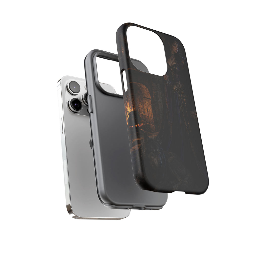 Gothic Witch Phone Case — Dark Fantasy Wolf & Fireplace Tough Case