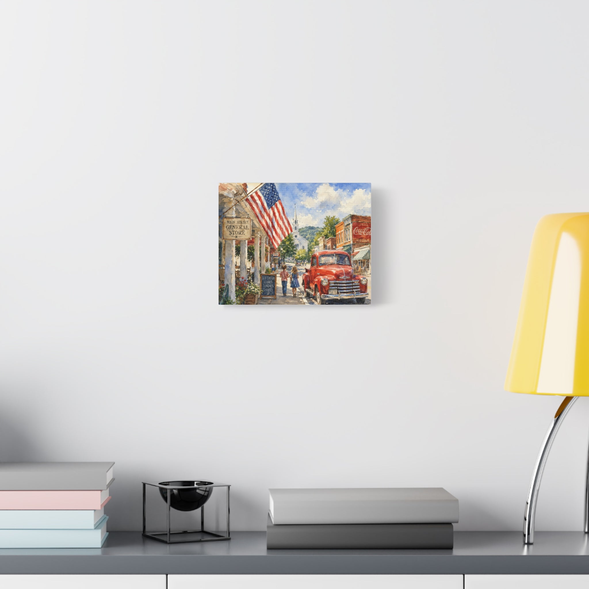 Main Street Americana Canvas Print — Vintage Small Town Scene
