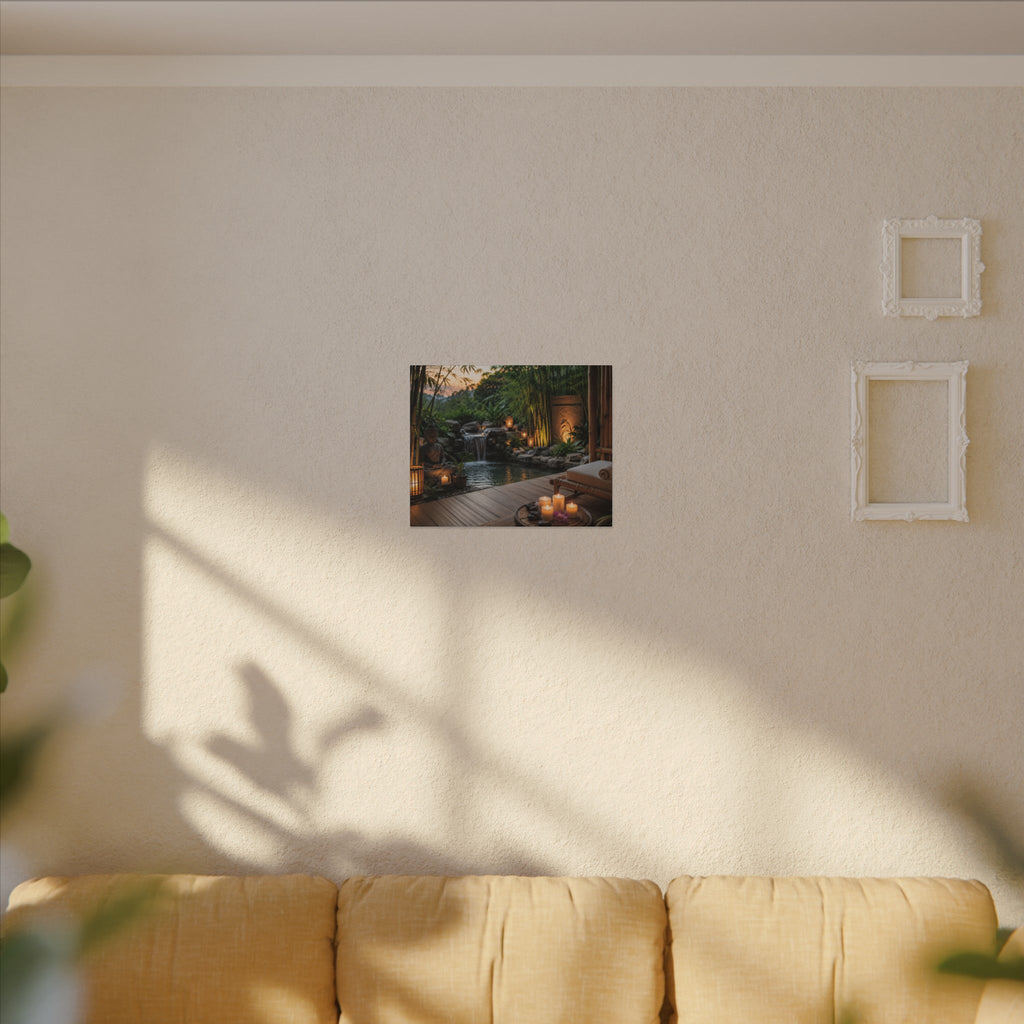 Zen Spa Retreat Canvas — Tranquil Bamboo Waterfall Wall Art