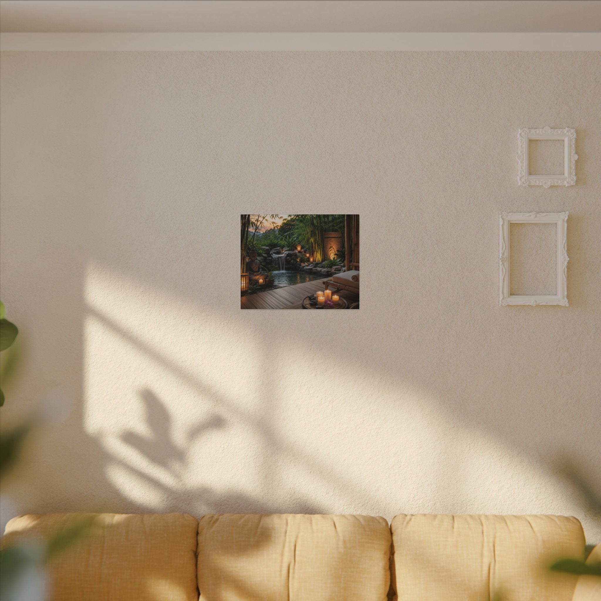 Zen Spa Retreat Canvas — Tranquil Bamboo Waterfall Wall Art