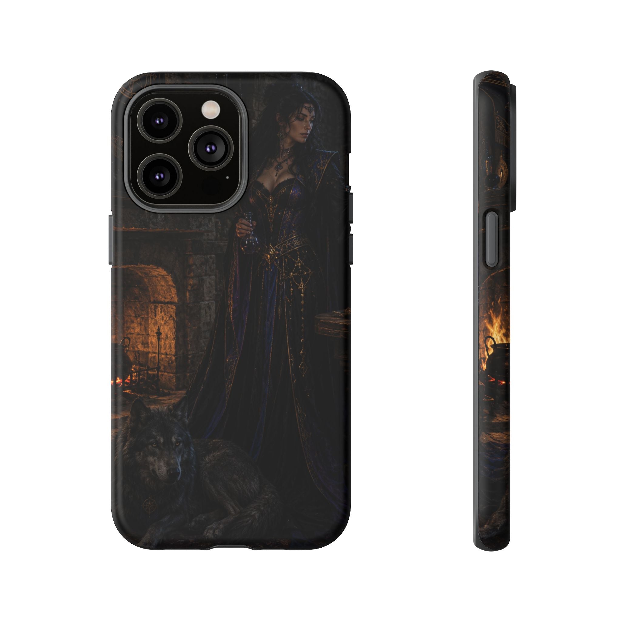 Gothic Witch Phone Case — Dark Fantasy Wolf & Fireplace Tough Case
