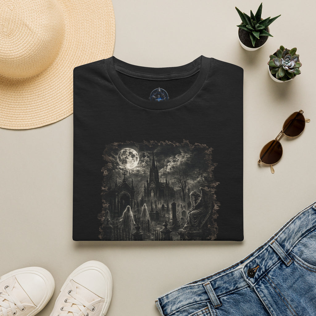 Gothic Moonlit Cemetery T-Shirt — Dark Fantasy Haunted Landscape Tee