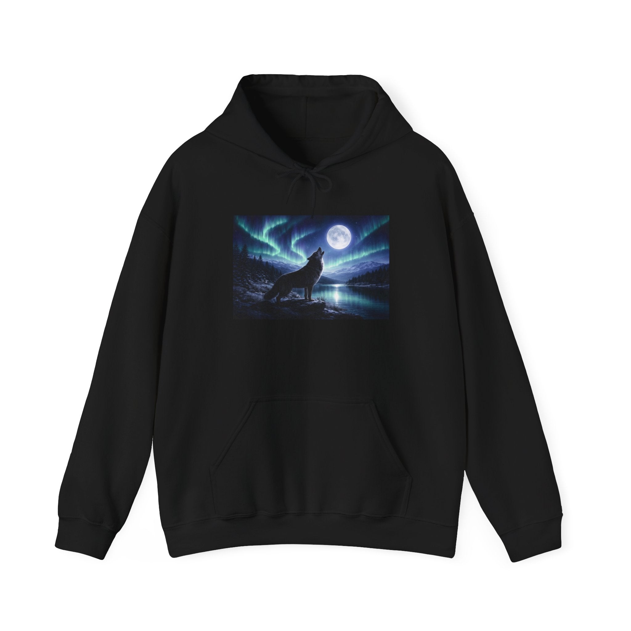 Wolf Howl Hoodie — Northern Lights Moonlight Graphic Sweatshirt