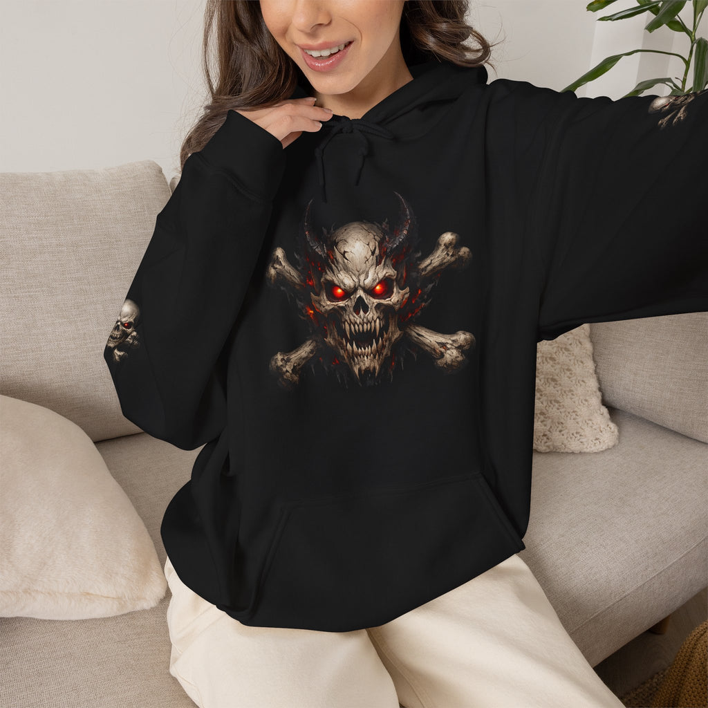Premium Skull & Crossbones Hoodie — Red-Eyed Skull Graphic Pullover Hoodie