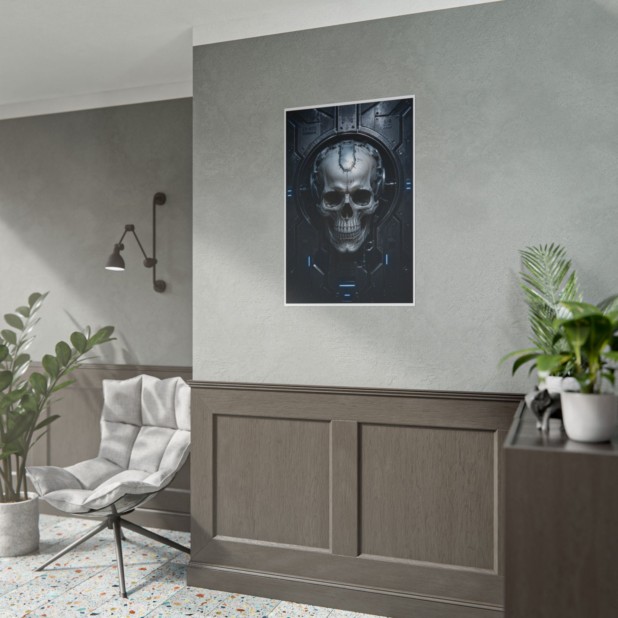 Cyber Skull Poster — Futuristic Sci‑Fi Skull Wall Art (Rolled Poster)