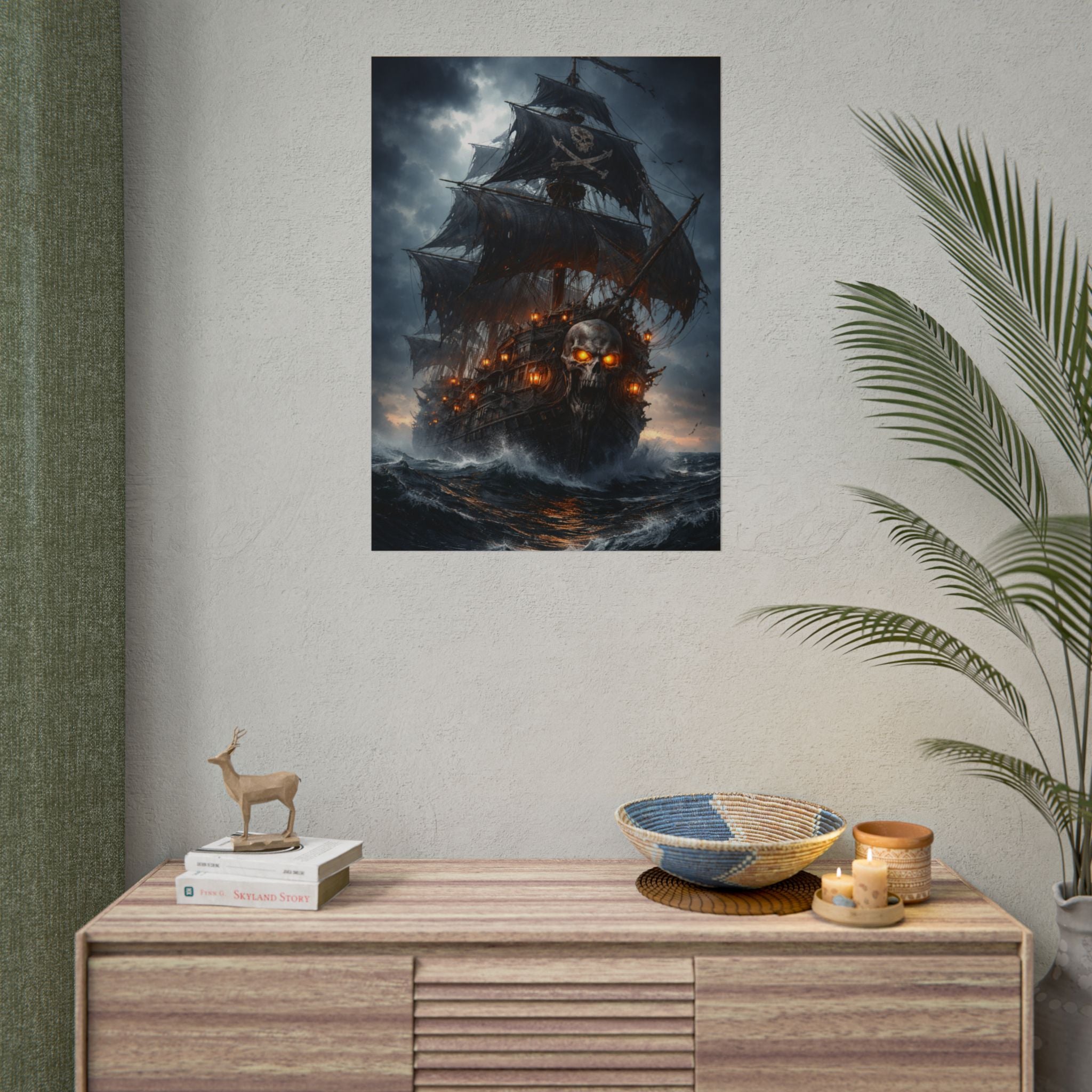 Haunted Pirate Ship Rolled Poster — Dark Skull Ghost Ship Wall Art