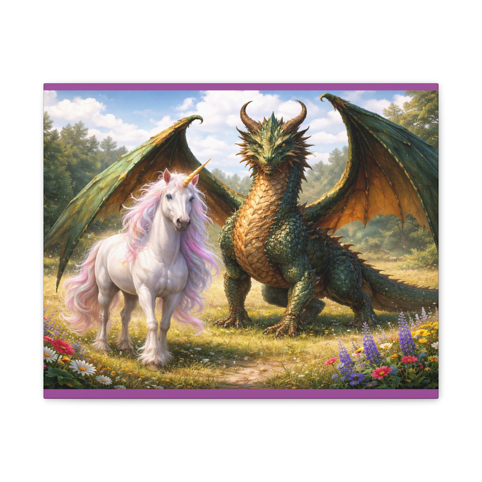 Dragon and Unicorn Canvas Wall Art — Fantasy Creature Print for Nursery, Kids’ Room & Fantasy Decor
