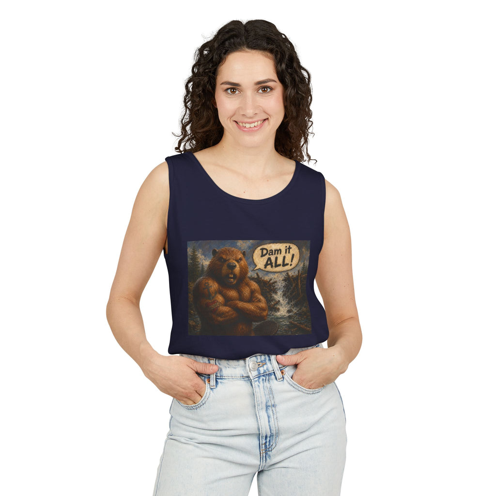 Big Beaver Graphic Tank Top — 'Dam It, All!' Vintage Wilderness Humor