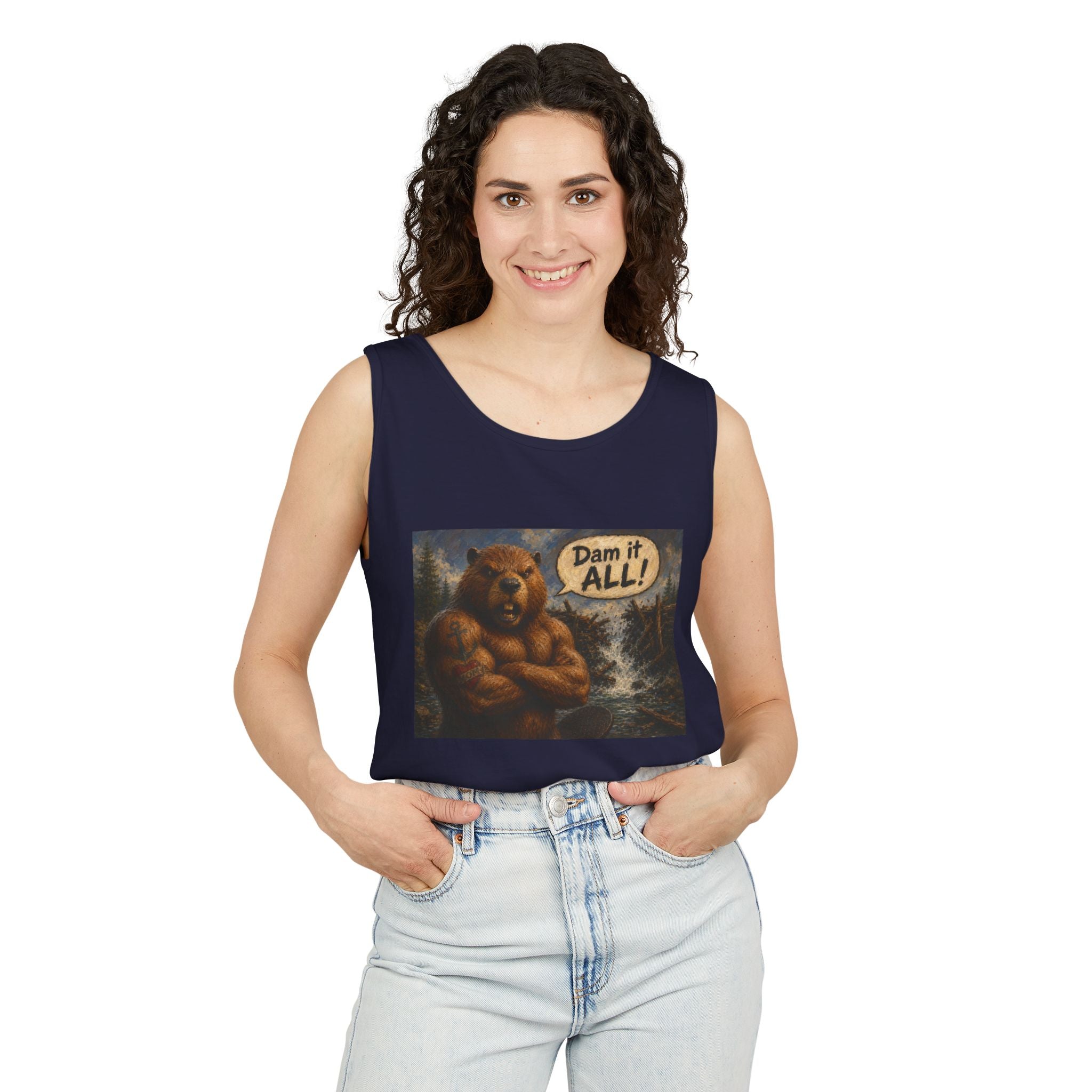 Big Beaver Graphic Tank Top — 'Dam It, All!' Vintage Wilderness Humor