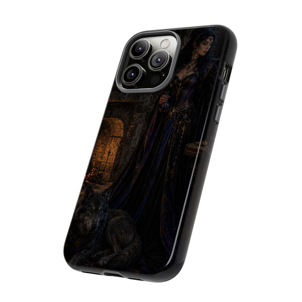 Gothic Witch Phone Case — Dark Fantasy Wolf & Fireplace Tough Case