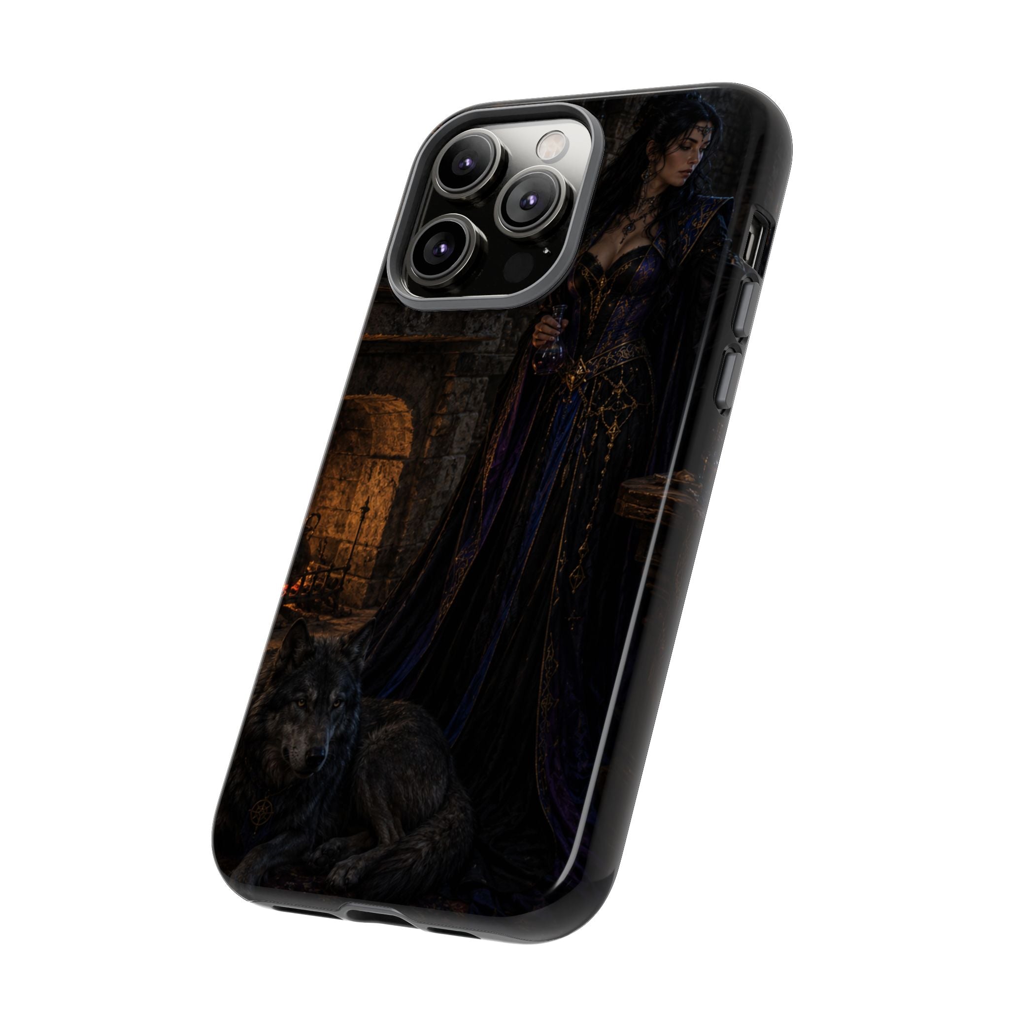 Gothic Witch Phone Case — Dark Fantasy Wolf & Fireplace Tough Case