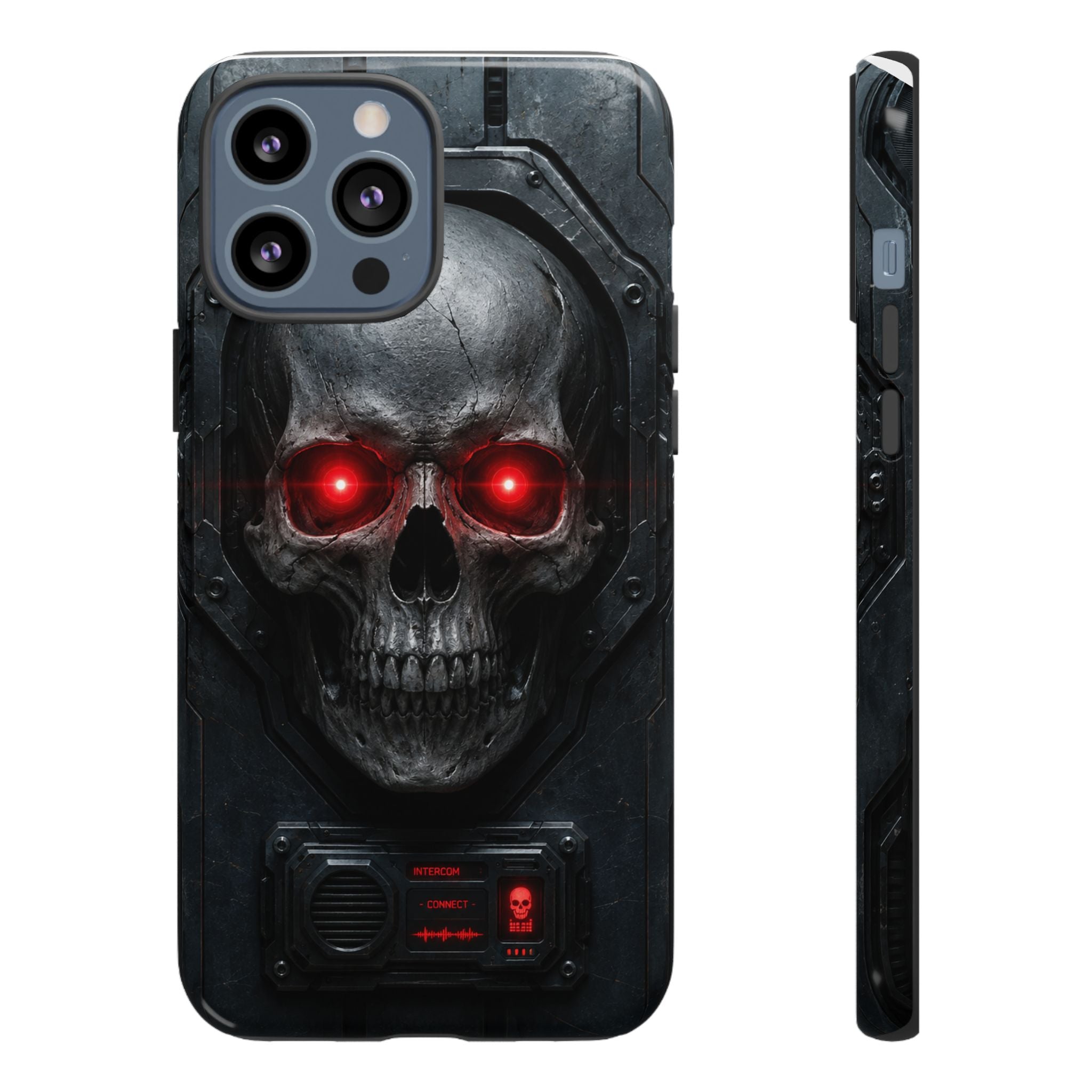 Skull Sentinel Phone Case — Red-Eyed Tactical Skull Protective Case