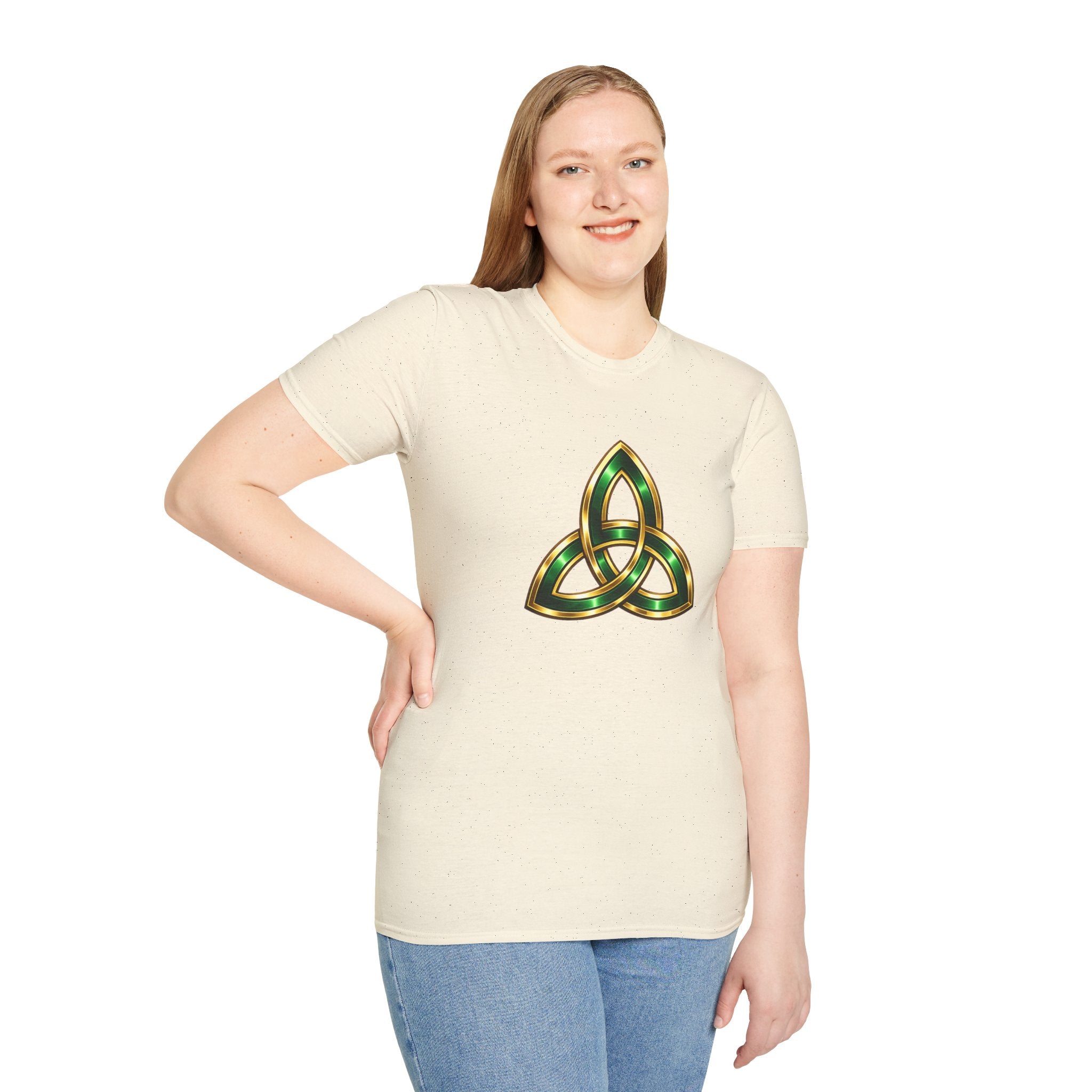 Celtic Trinity Knot T-Shirt — Gold & Emerald Irish Triquetra Design