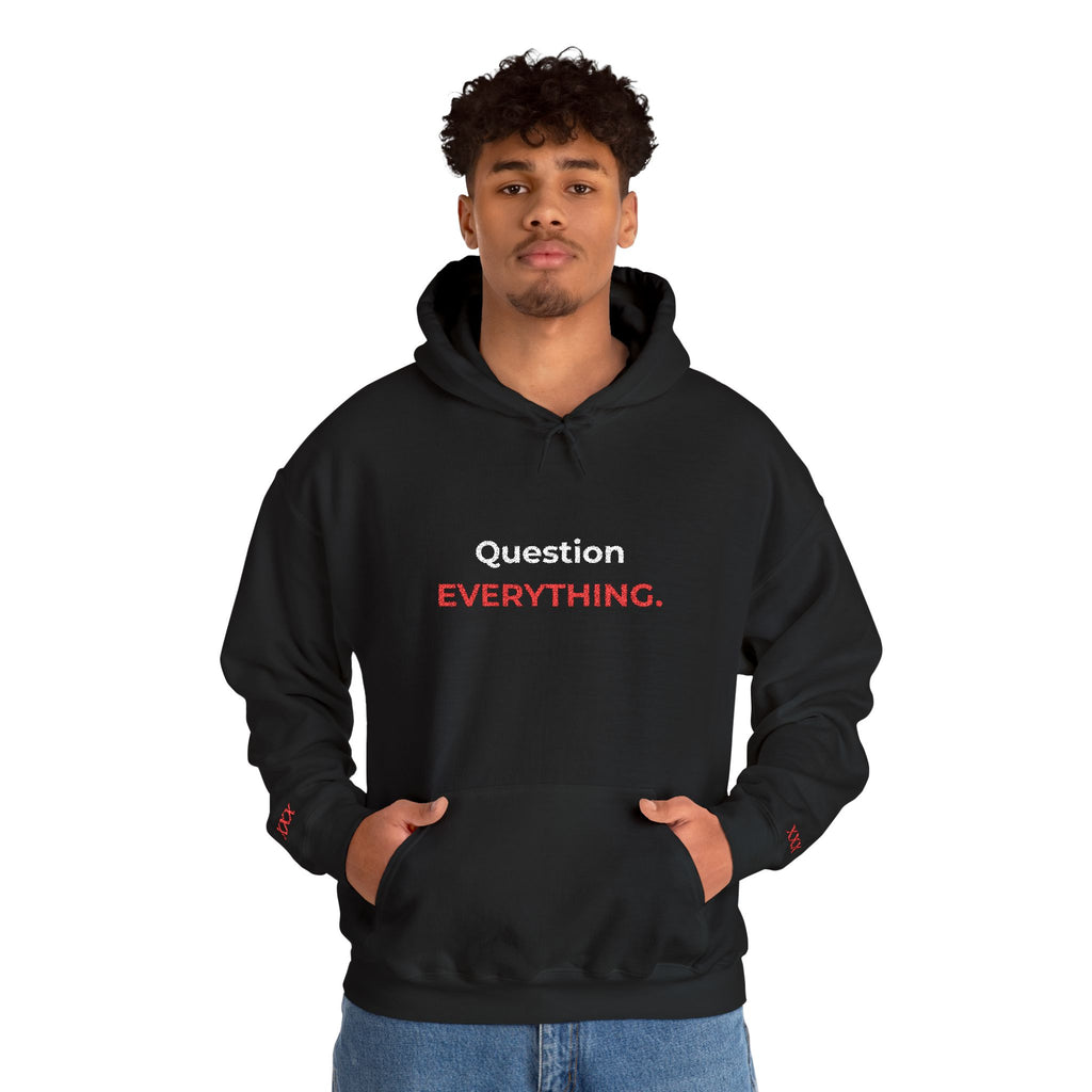 Question Everything Hoodie – Bold Red & White Graphic Pullover