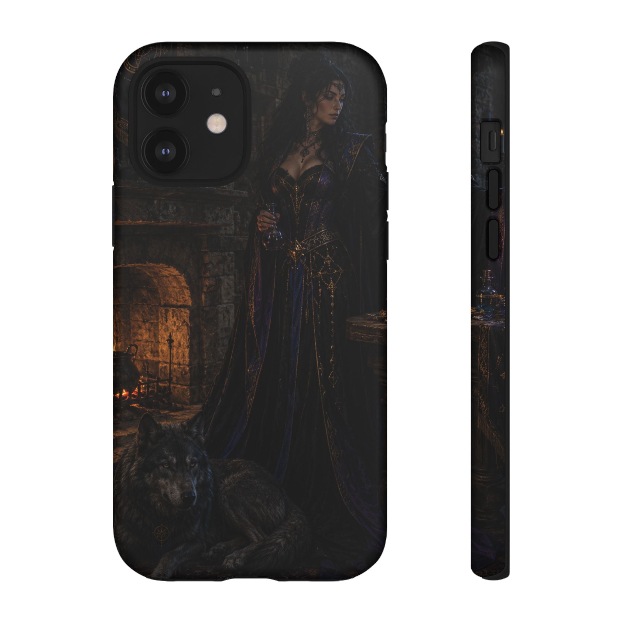 Gothic Witch Phone Case — Dark Fantasy Wolf & Fireplace Tough Case