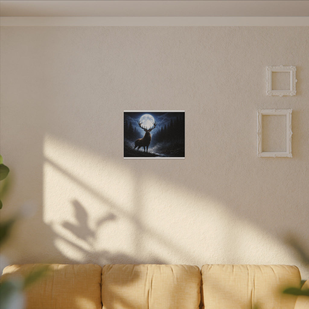 Moonlit Stag Canvas Wall Art — Majestic Deer in Forest Night Scene