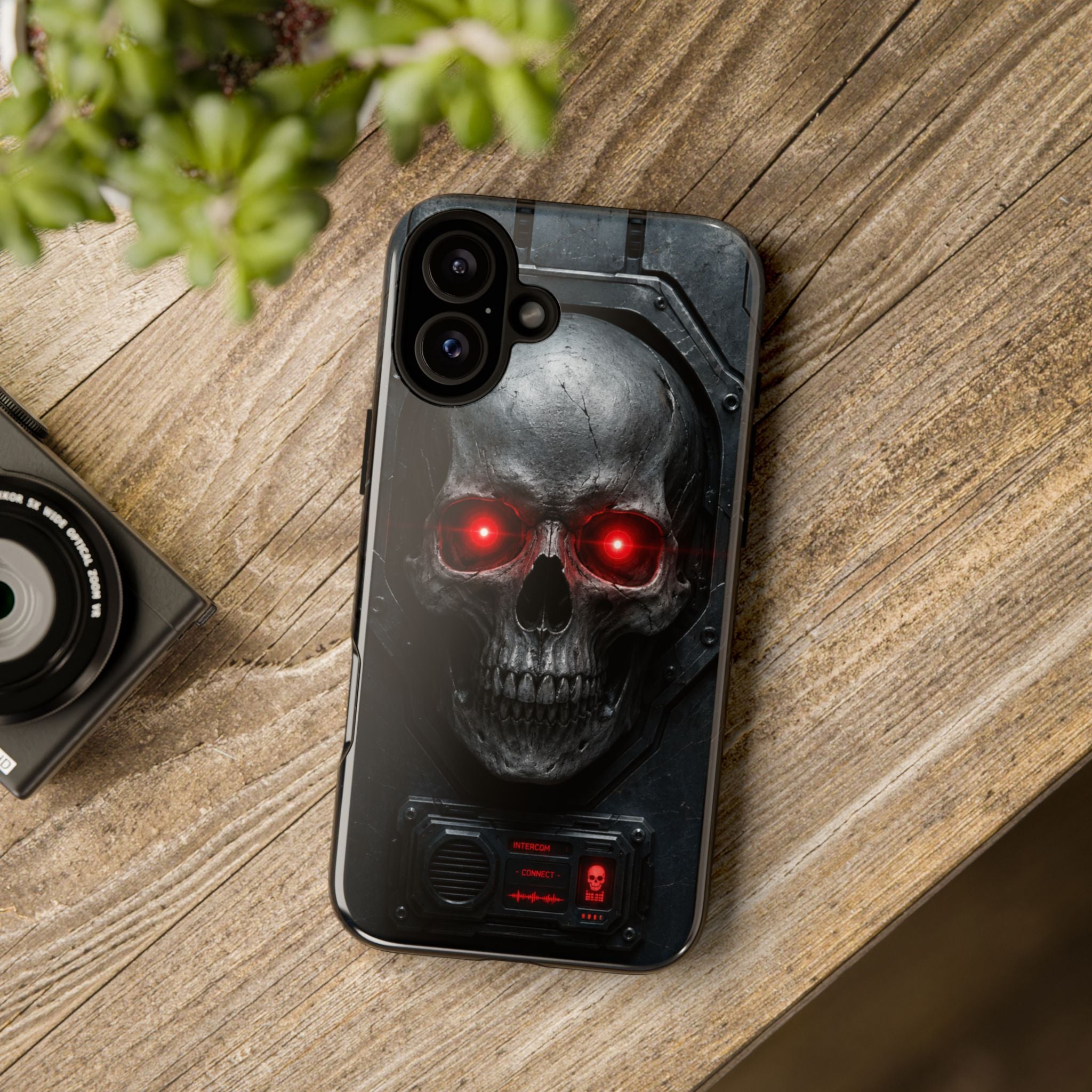 Skull Sentinel Phone Case — Red-Eyed Tactical Skull Protective Case