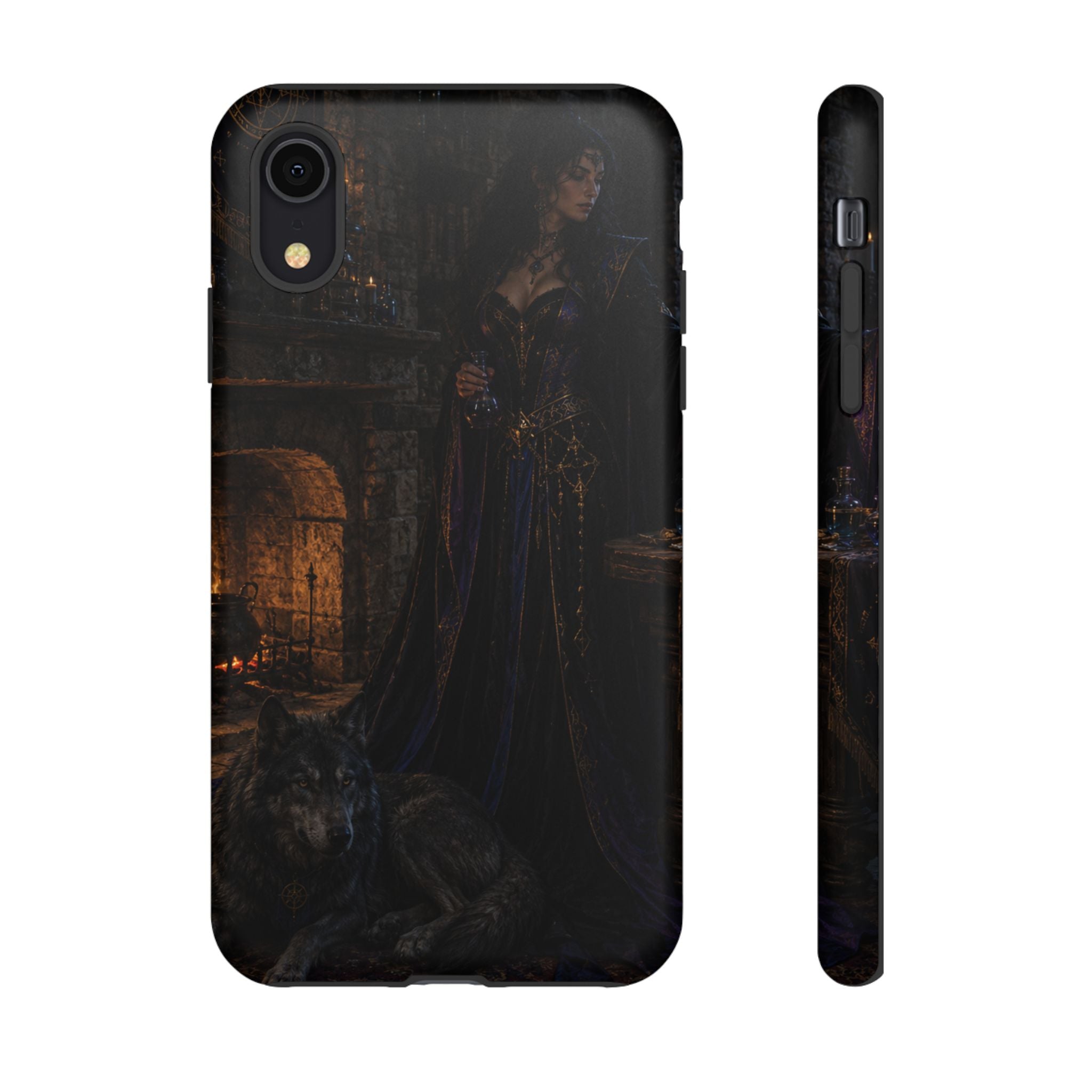 Gothic Witch Phone Case — Dark Fantasy Wolf & Fireplace Tough Case