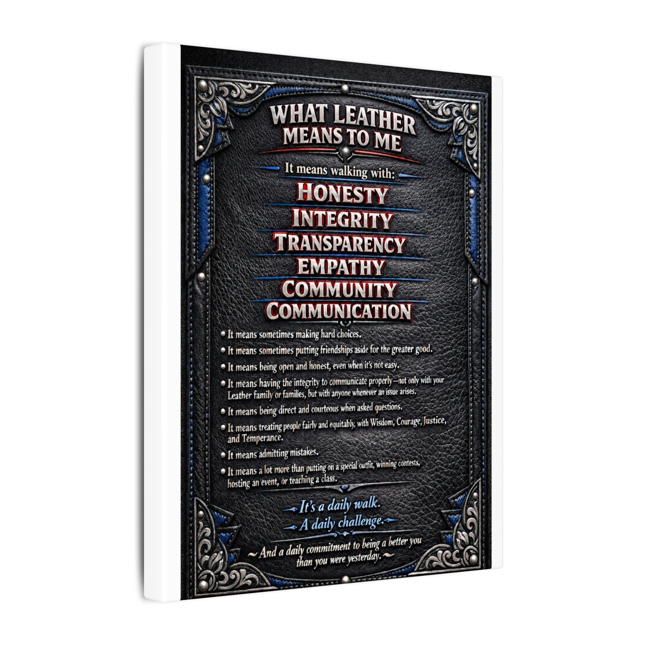 Canvas Wall Art — “What Leather Means to Me” Inspirational Thoughts