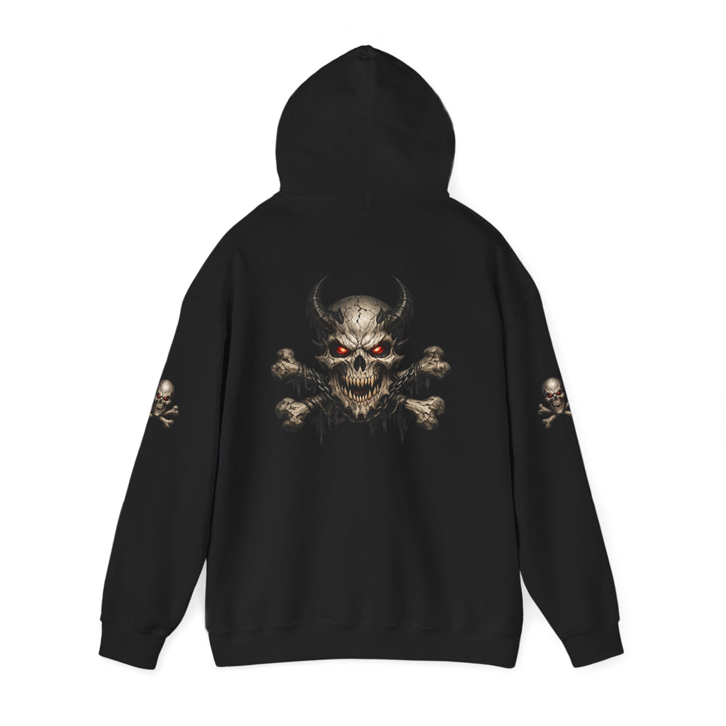 Premium Skull & Crossbones Hoodie — Red-Eyed Skull Graphic Pullover Hoodie