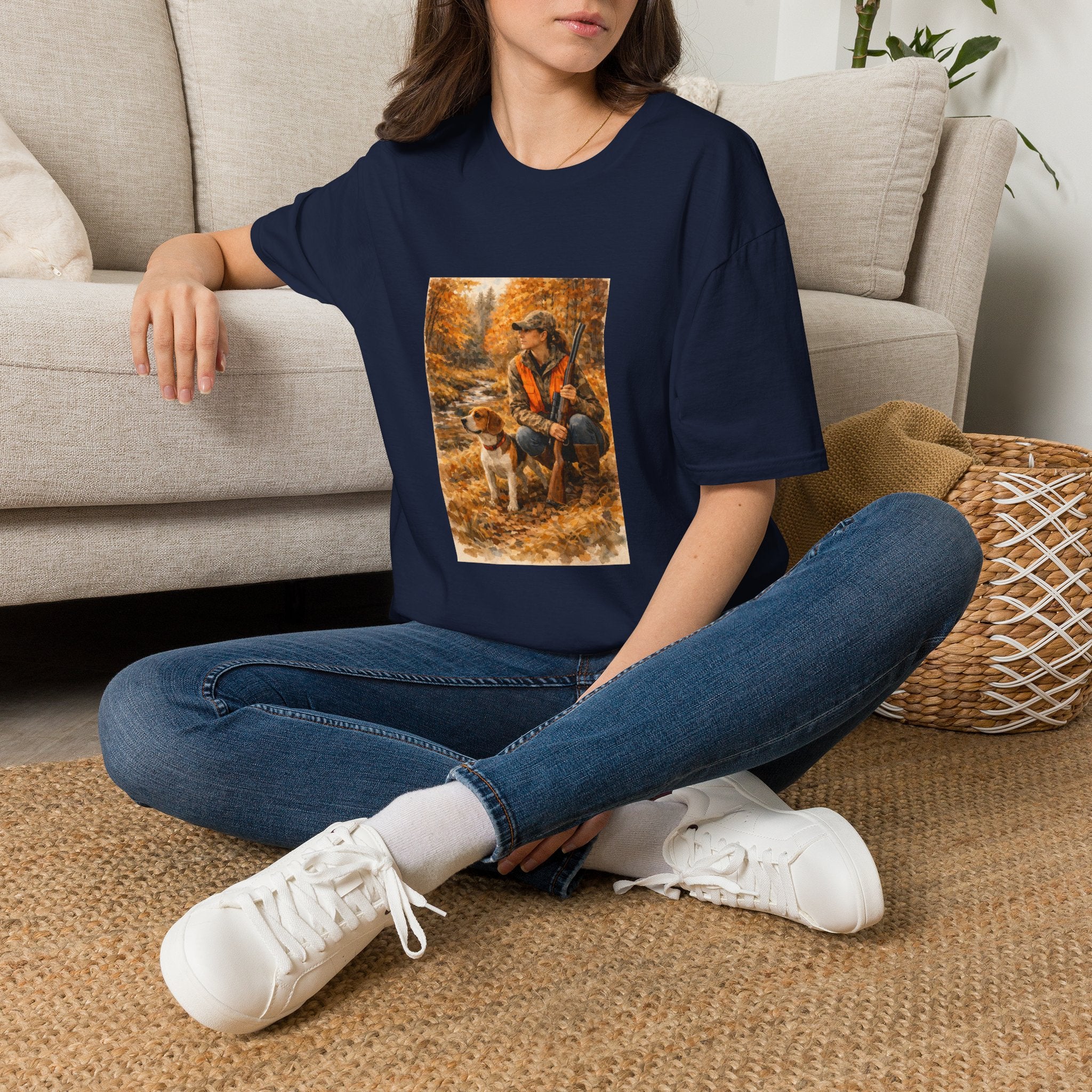 Hunting With Dog Tee — Autumn Camouflage Retriever Forest Shirt