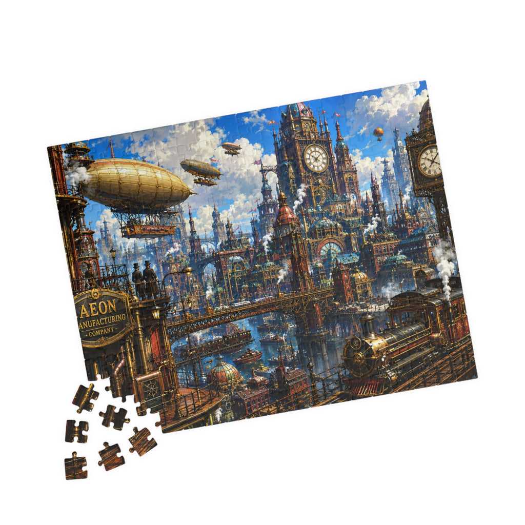 Steampunk Airship City Jigsaw Puzzle — 252/520/1014-Piece Scenic Puzzle