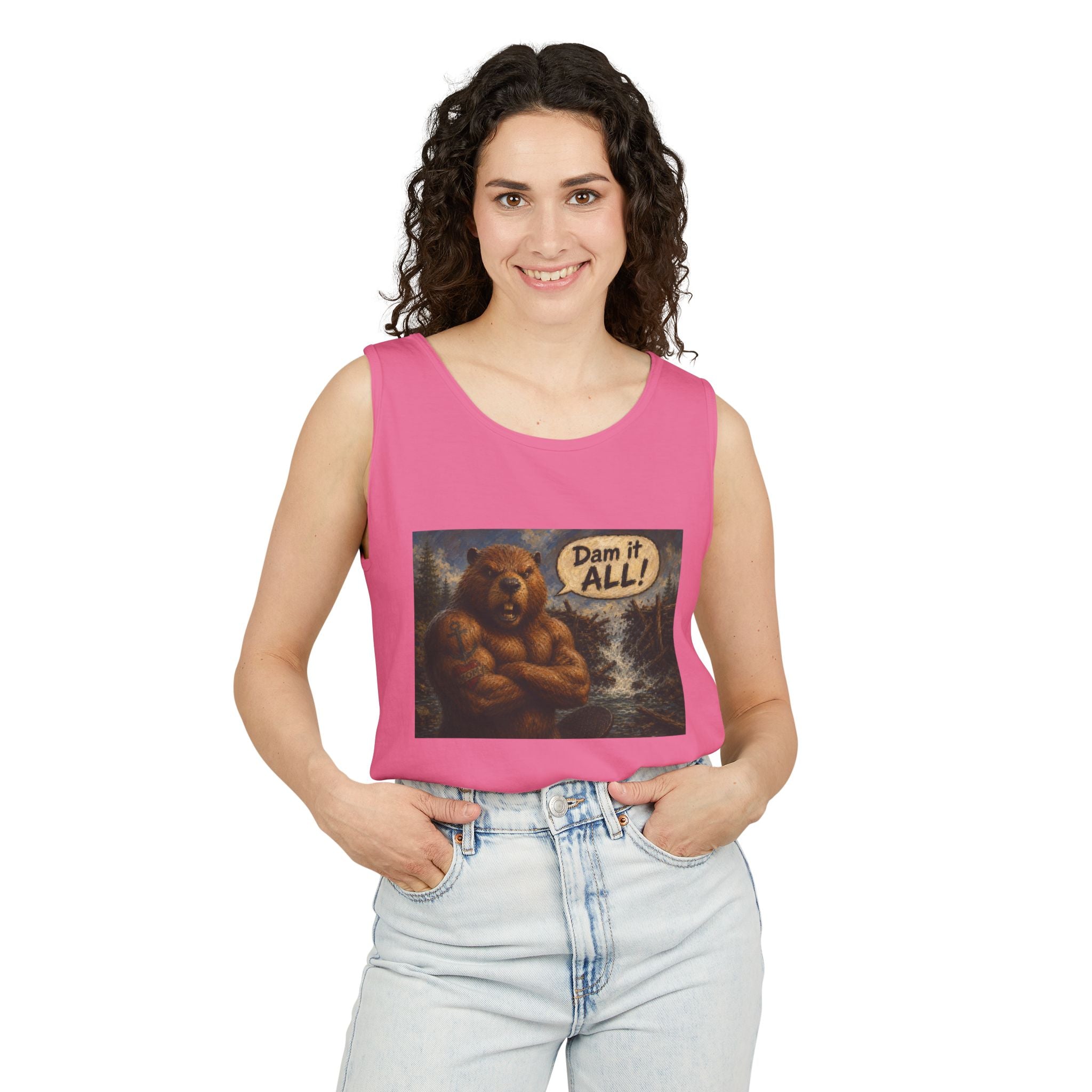 Big Beaver Graphic Tank Top — 'Dam It, All!' Vintage Wilderness Humor