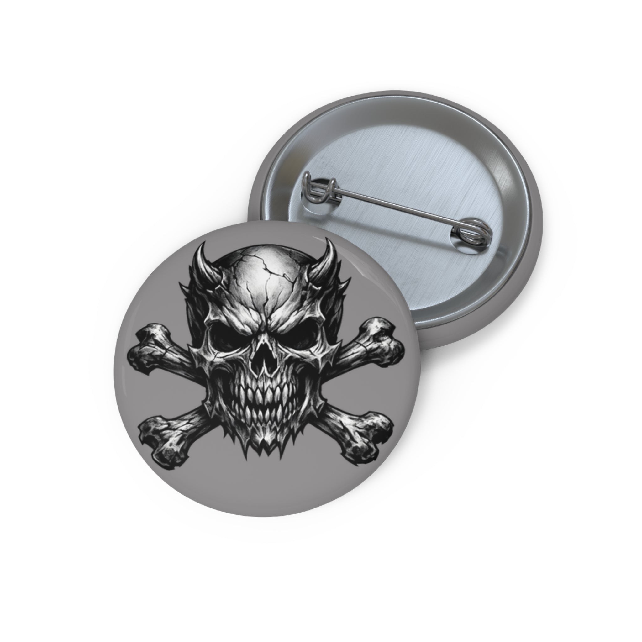 Evil Skull & Crossbones Pin Button — Gothic Metal Jacket Badge