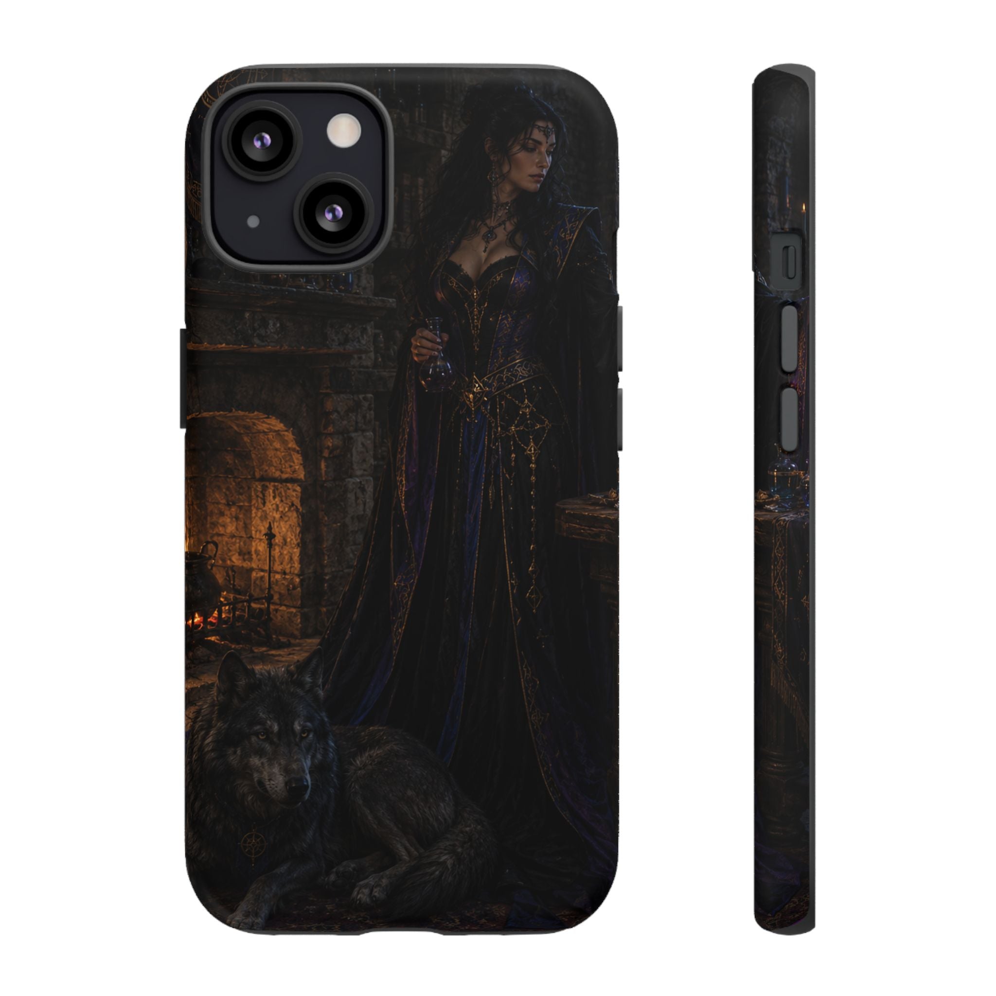 Gothic Witch Phone Case — Dark Fantasy Wolf & Fireplace Tough Case