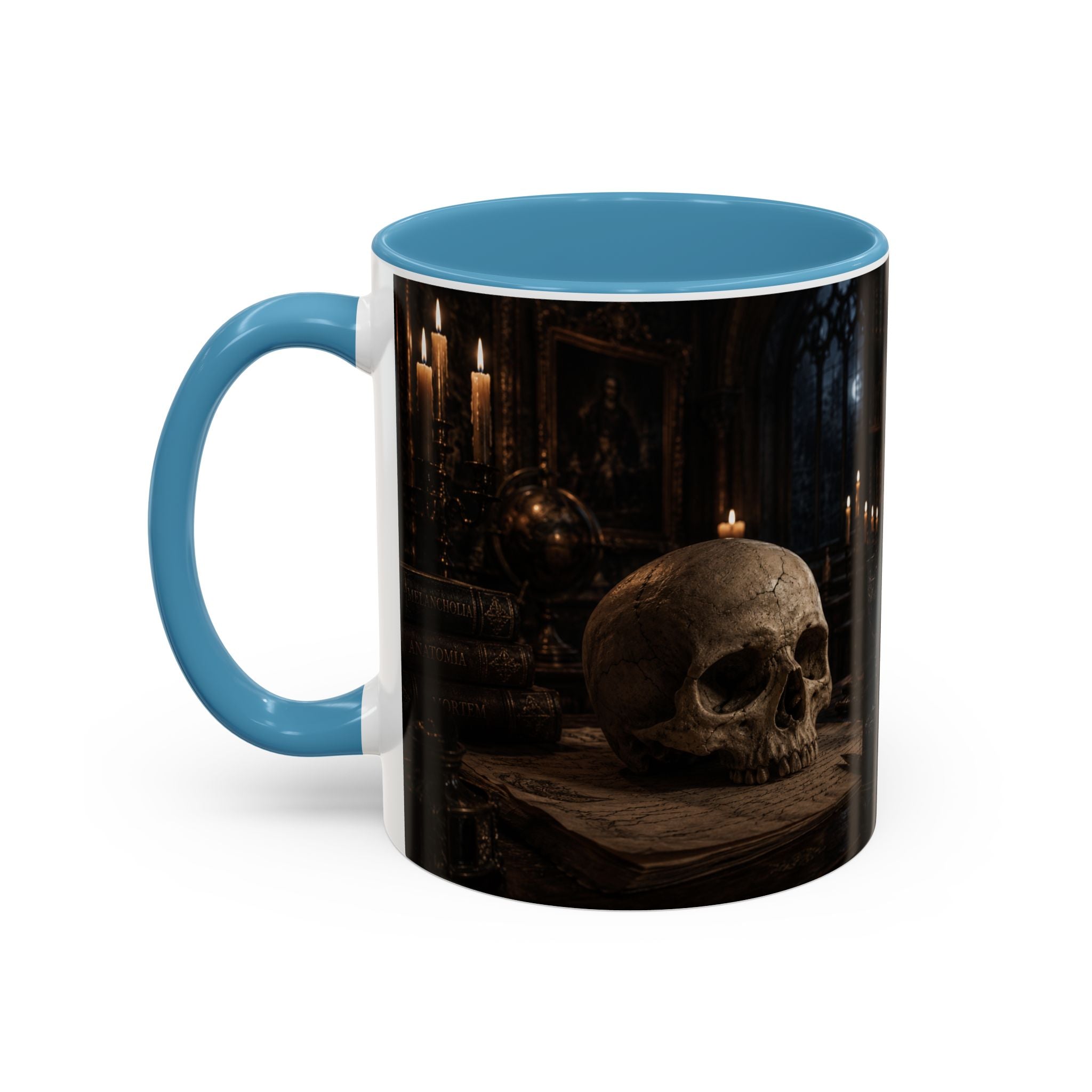 Gothic Skull Coffee Mug — Candlelit Occult Library Accent Mug (11/15oz)