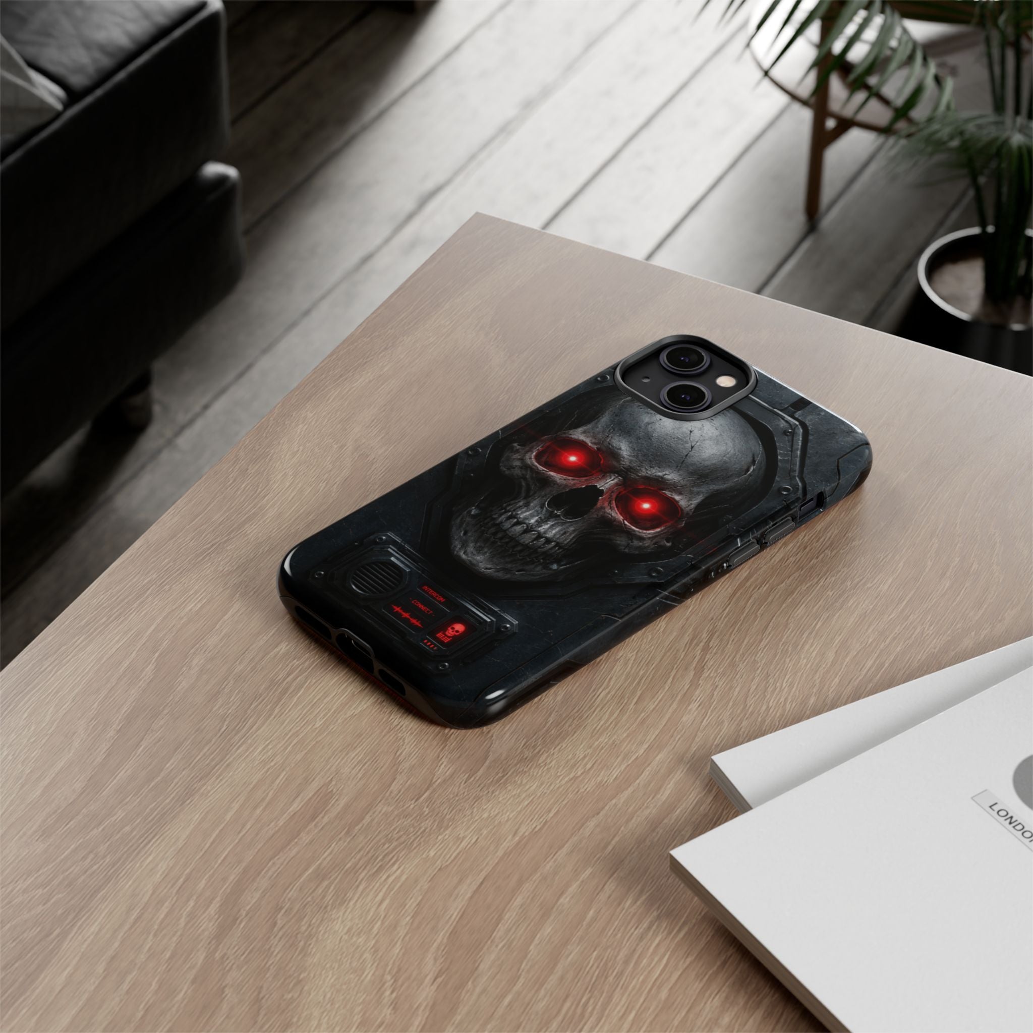 Skull Sentinel Phone Case — Red-Eyed Tactical Skull Protective Case