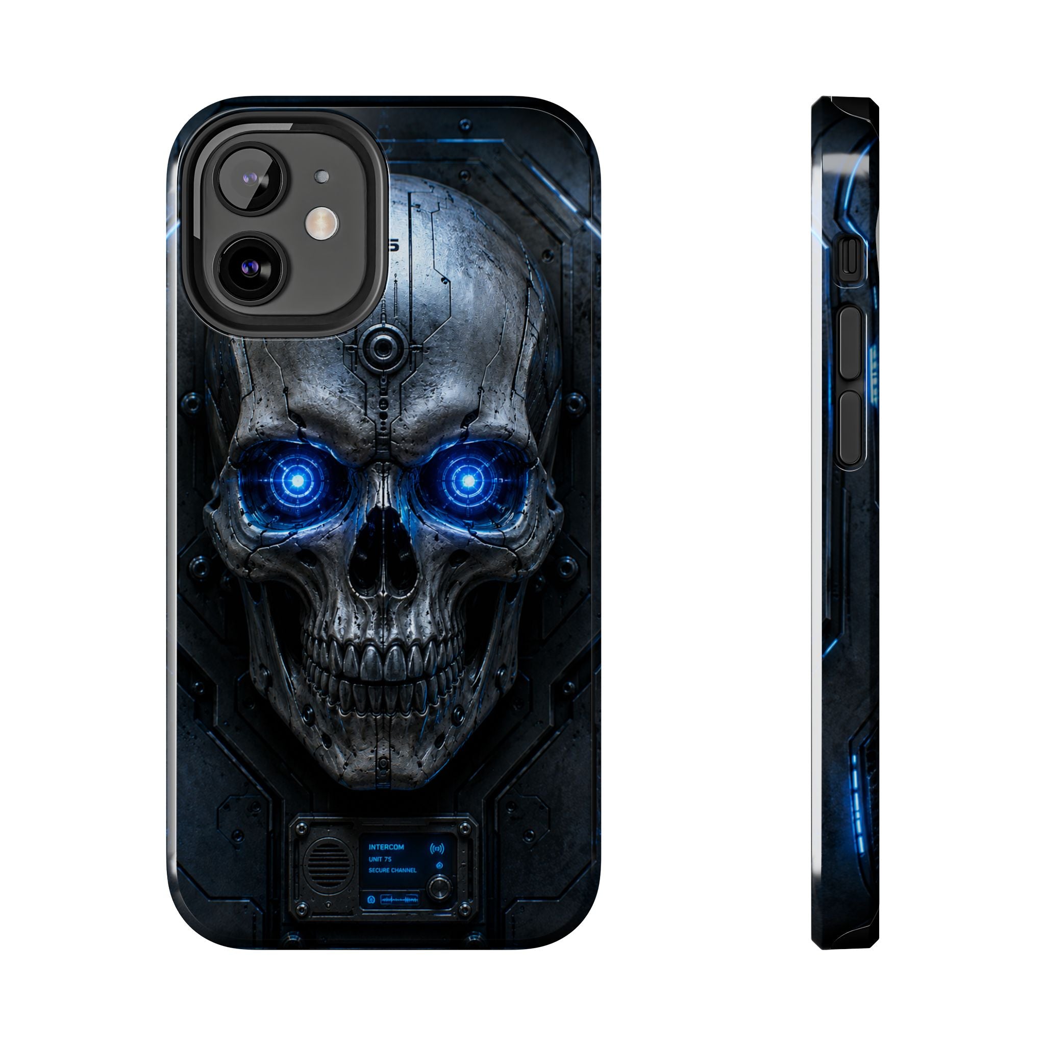 Cyber Skull Tough Phone Case — Blue LED Scary Robot Skull iPhone Case