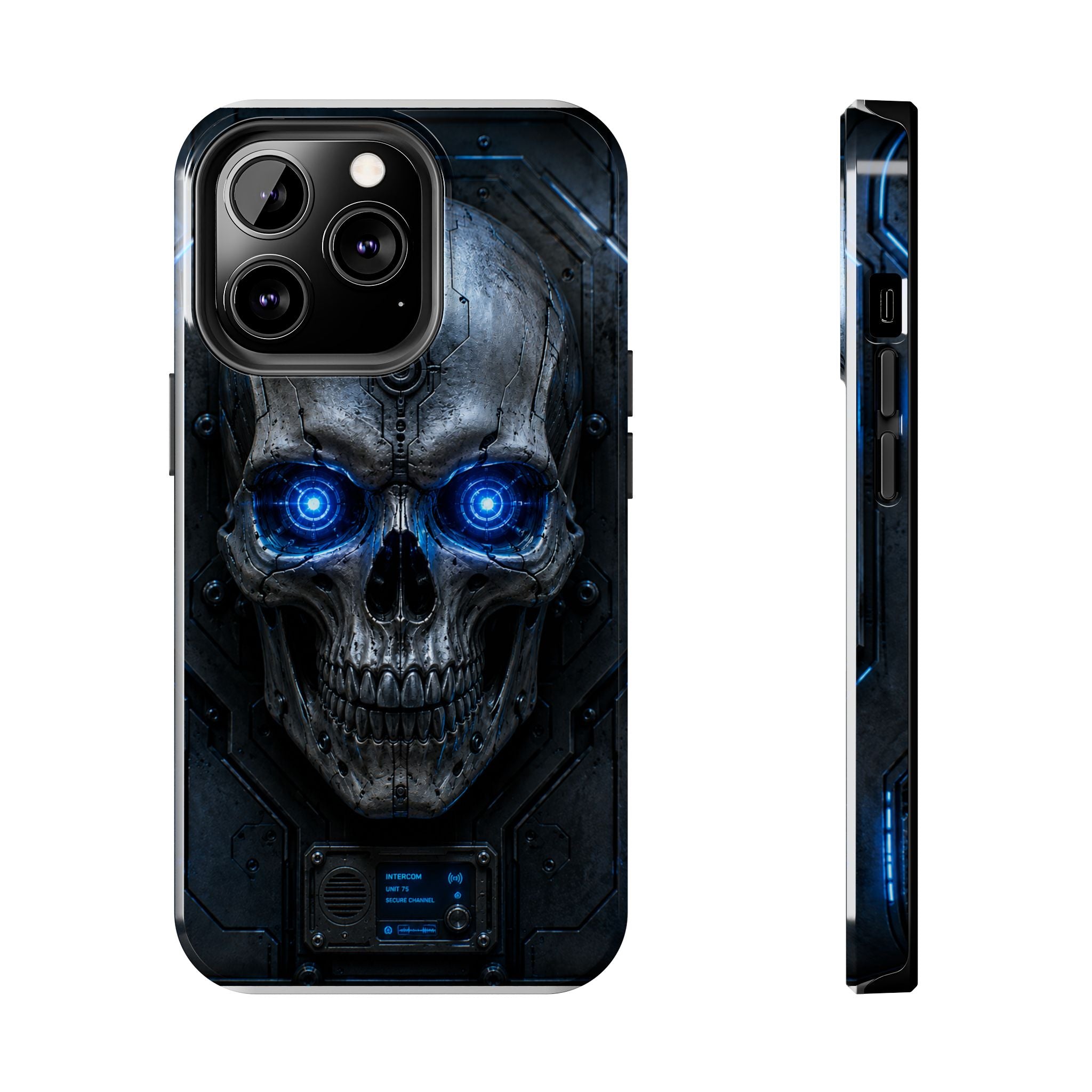 Cyber Skull Tough Phone Case — Blue LED Scary Robot Skull iPhone Case