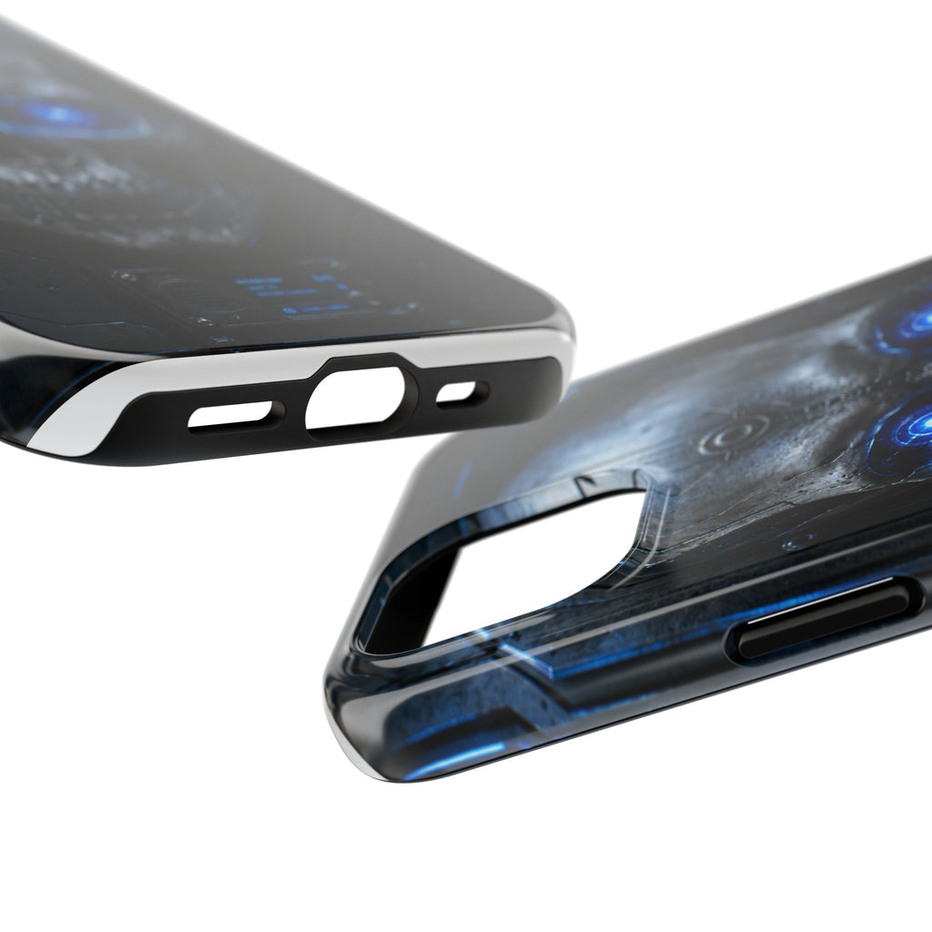 Cyber Skull Tough Phone Case — Blue LED Scary Robot Skull iPhone Case