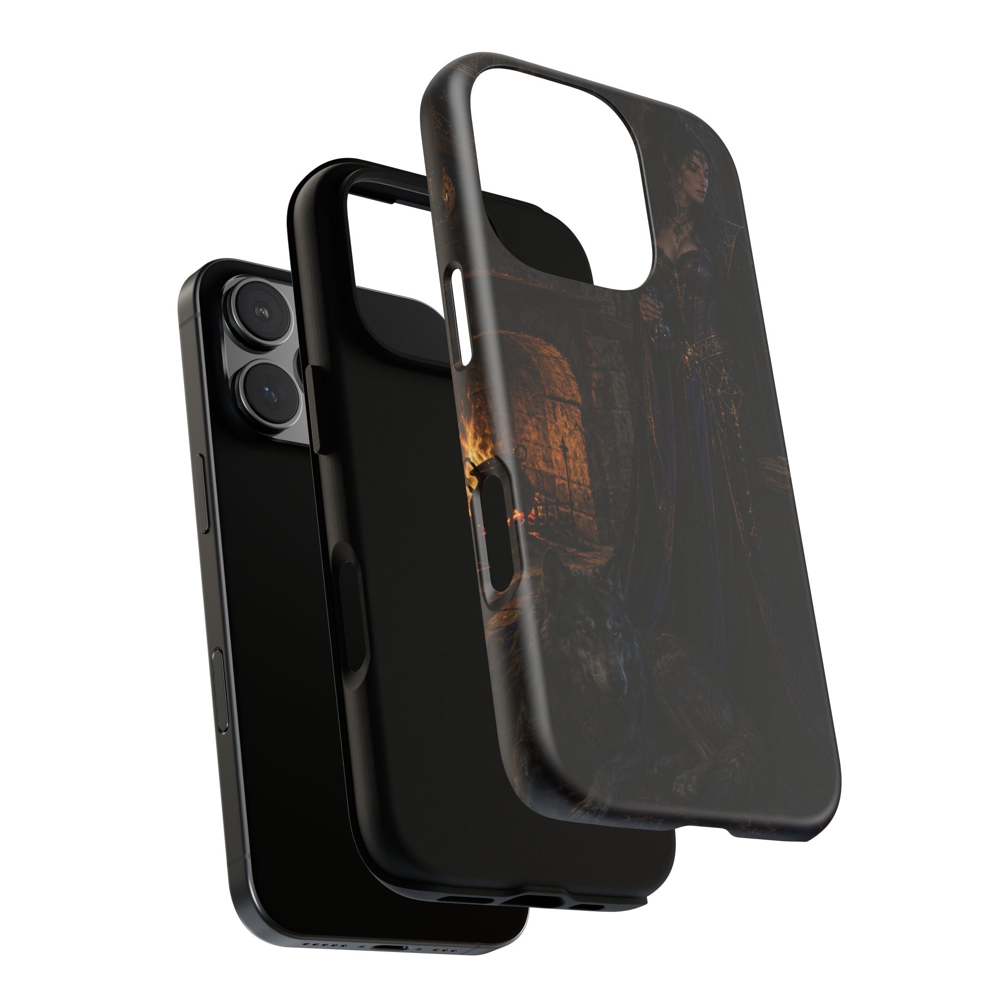 Gothic Witch Phone Case — Dark Fantasy Wolf & Fireplace Tough Case