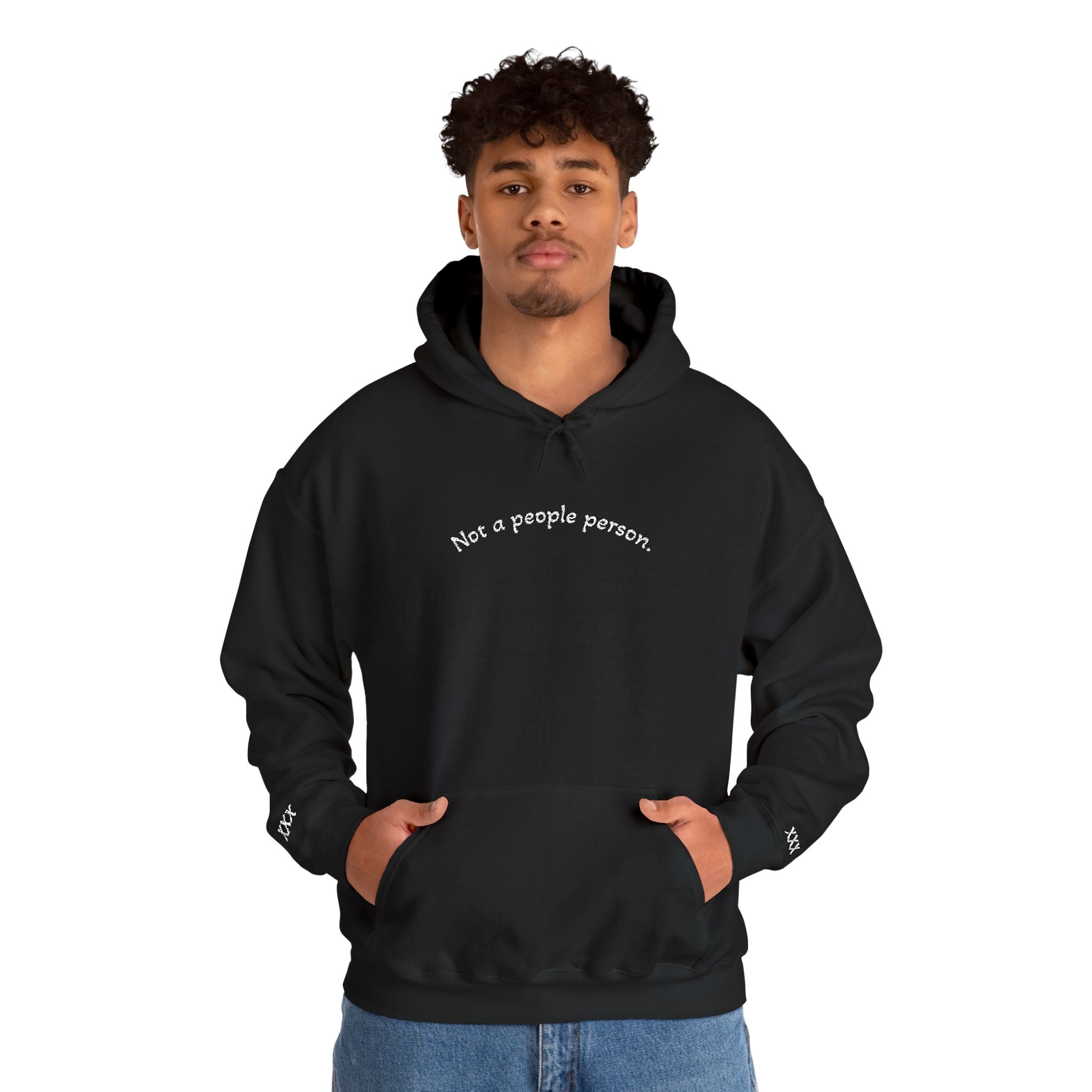'Not a People Person' Black Hoodie — Minimal Text Embroidered Pullover