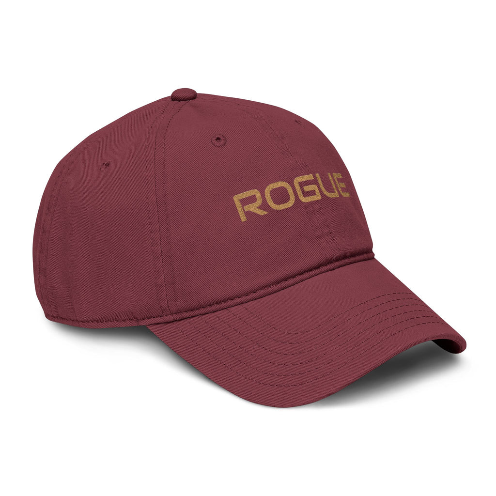 Rogue Embroidered Washed Baseball Cap — Vintage Gray Dad Hat with Gold Stitching